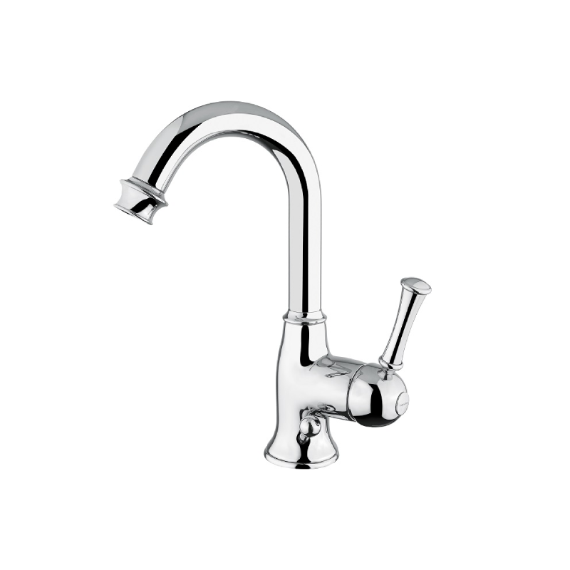 Miscelatore monocomando da lavabo con canna tonda girevole, senza scarico con flex inox.